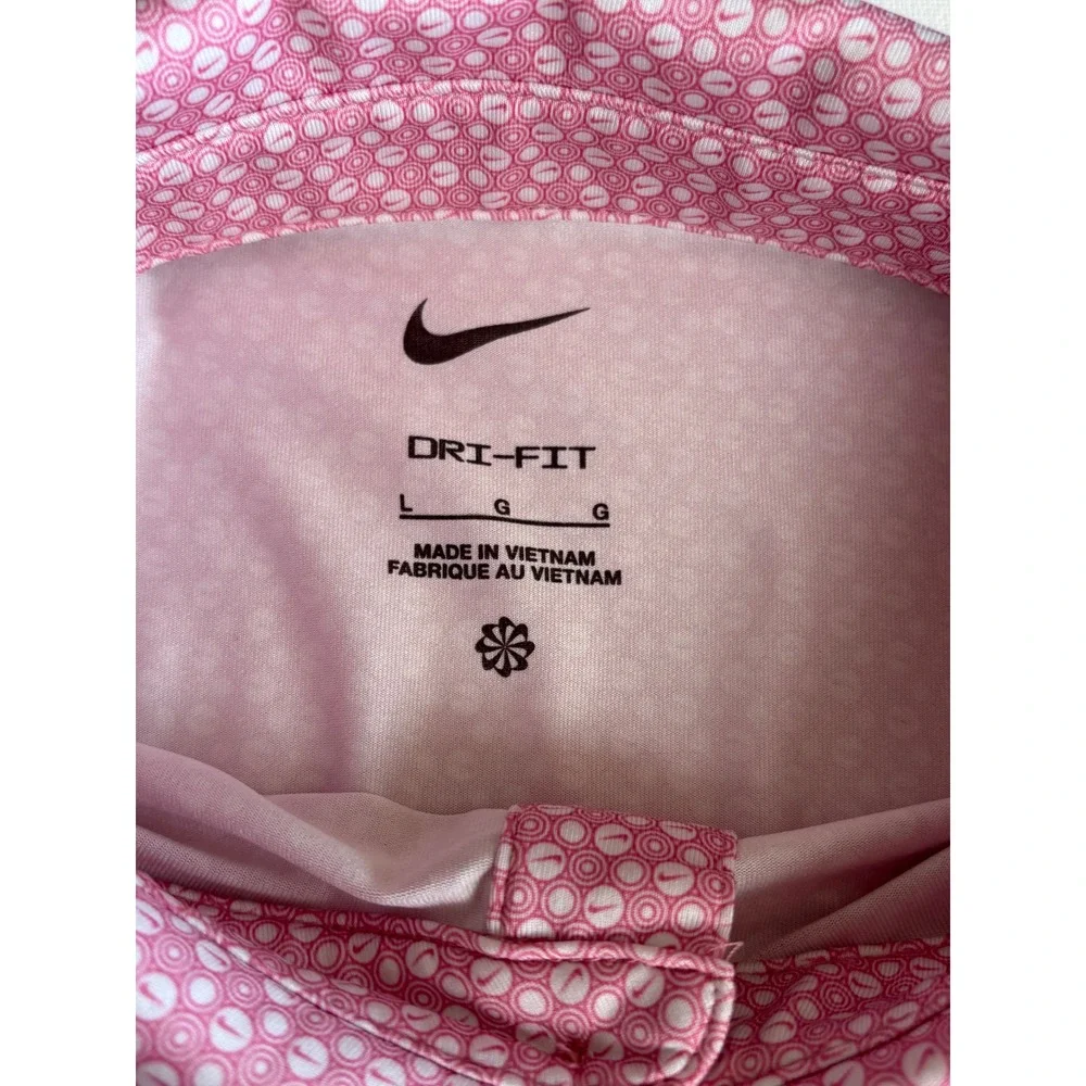 Nike Dri-FIT Mens Pink Geometric Swoosh Print Golf Polo Shirt IO1276-641 Large